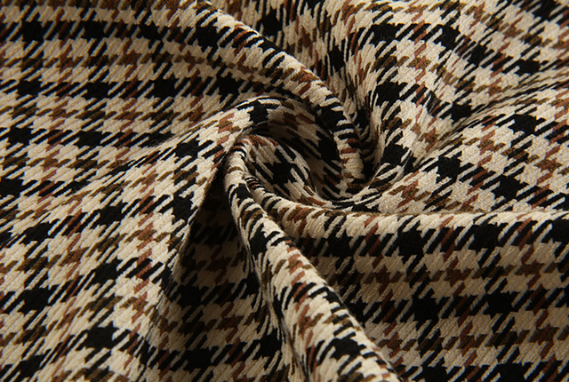 Tecido elástico TR com padrão Houndstooth creme e preto para blazer e calças femininas HLTR19143